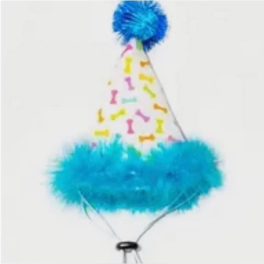 Dog Birthday Hat with Pom Pom in Blue Confetti